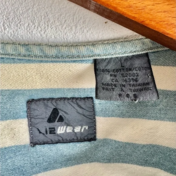 Li2 Wear Striped Blue and White Denim Bomber Jacket Button up Vintage Womens L - Picture 5 of 5